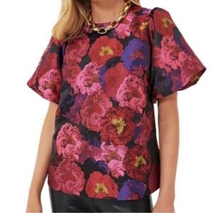 Tuckernuck Pomander Place Camellia Floral Jacquard Blouse XS EUC!